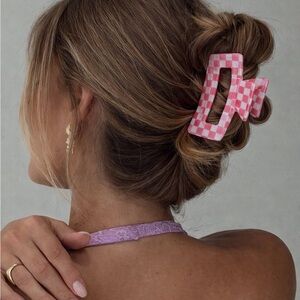 Pink Checker Claw Clip NWOT